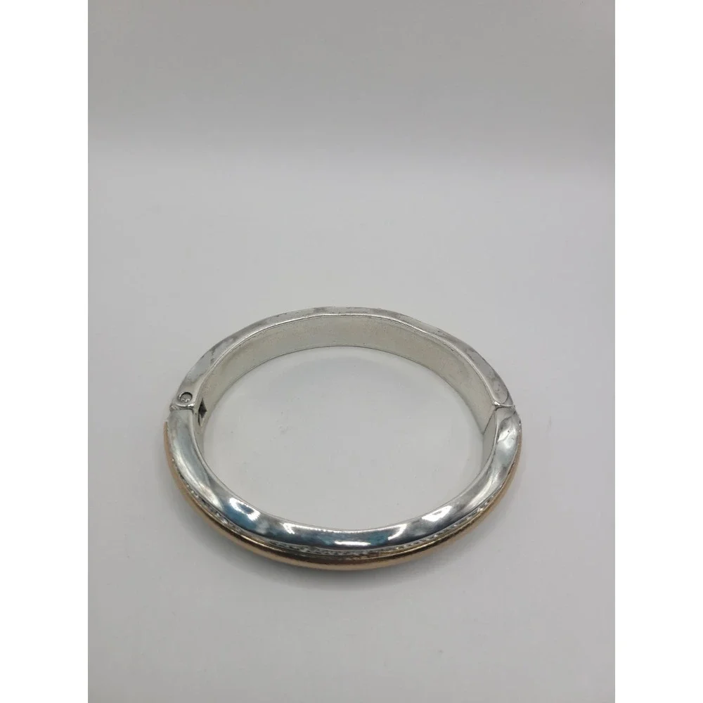 Brighton Two Tone Gold Silver Crystal Hinged Bangle Bracelet Signed